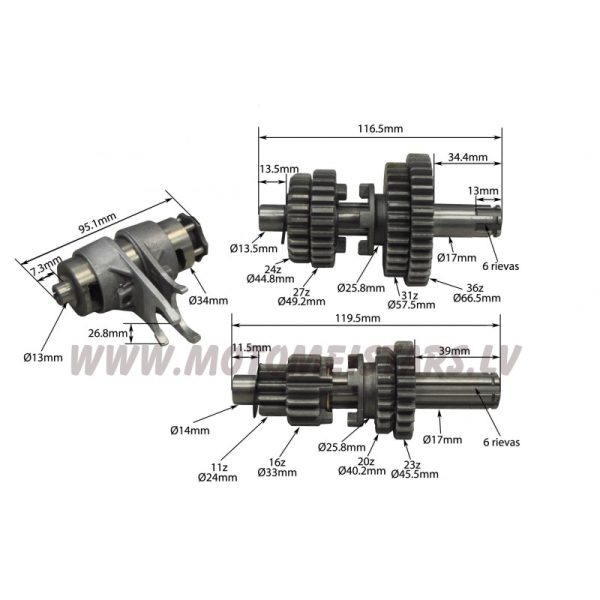 Ātrumkārbas komplekts mopēdiem , motocikliem 49-110 cm3
